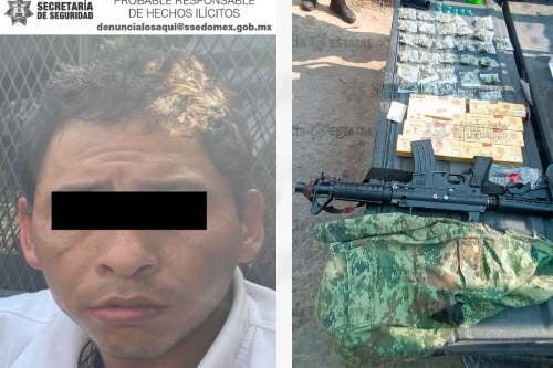 Detienen en Tenancingo a hombre armado con una R-15 y más de 40 dosis de drogas
